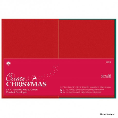 Blahopřání a obálky - 50ks - červené a zelené - obdelníkové