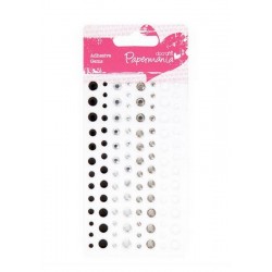 Scrapbooking - Samolepící kamínky - Bílo-černé - 104ks