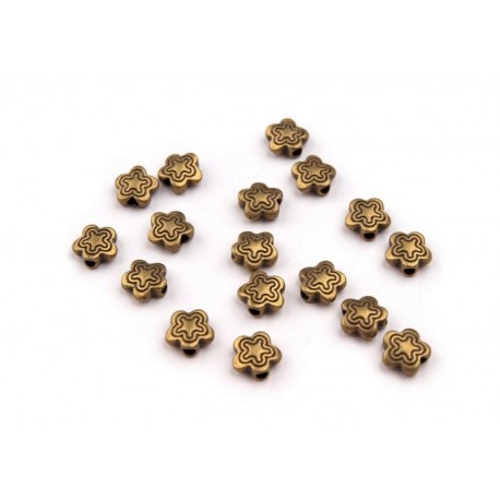 Scrap - Korálek - Kovový - Kytička.- staromosaz - 7mm