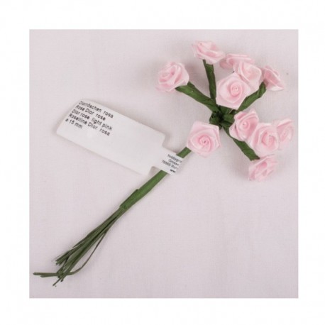 scrap - Kytičky růžiček ze saténu - růžové - sada 12ks.
