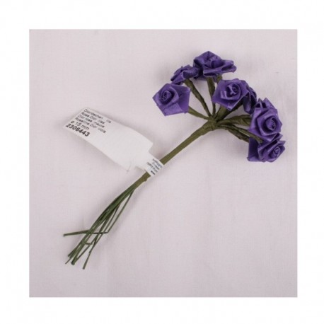 scrap - Kytičky růžiček ze saténu - fialové - sada 12ks.