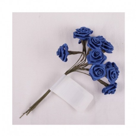 scrap - Kytičky růžiček ze saténu - tmavě modré - sada 12ks.