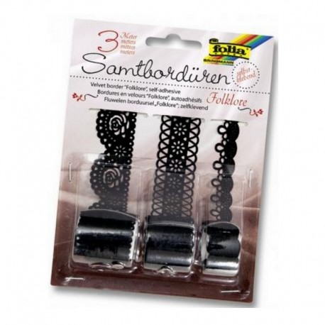 scrap - Samolepící sametová krajka- černá