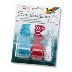 Samolepící sametová krajka - modrá, červená, bílá