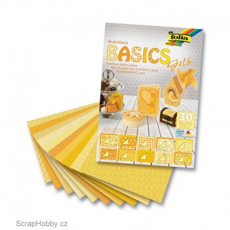 Sada kreativních papírů - Basics žlutá - 30ks.