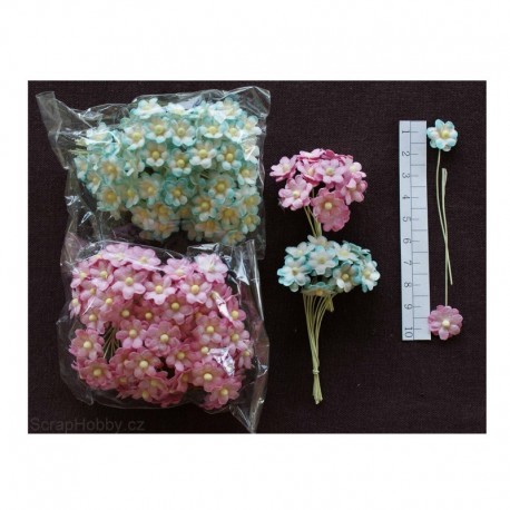 Kytičky z ručního papíru - pomněnky - růžové