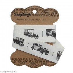 Bavlněná tištěná stuha Retro Cars 2m