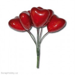 Dekorační svazek červených srdíček - 6ks.