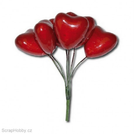 Dekorační svazek červených srdíček - 6ks.