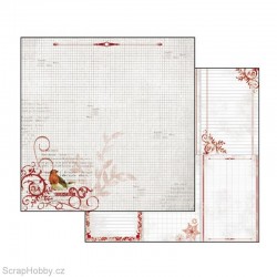 Oboustranný papír na scrapbooking - Zimní červený s ptáčkem