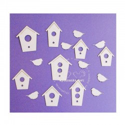 Chipboard - sada - Ptačí budky s ptáčky