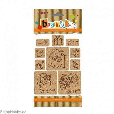 Samolepky - Korkové - Basic&K - Kočička + myšky