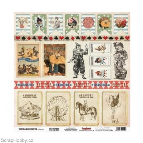 Jednostranný papír - Vintage Circus - Clownery