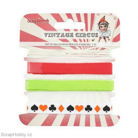 Sada dekoračních stuh - Vintage circus - 4ks - 1m