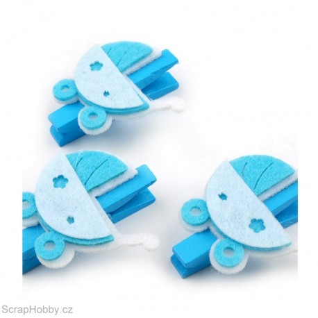 Dřevěné kolíčky s kočárkem - modré