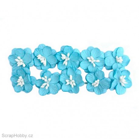 Kytičky papírové Třešňové - 10ks - Modré