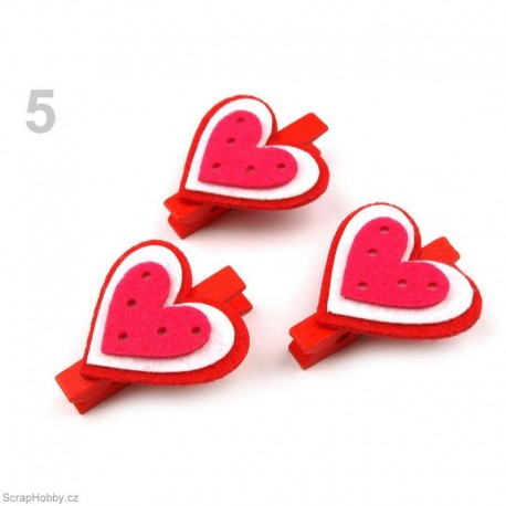 Kolíčky s filcovými srdíčky 5.