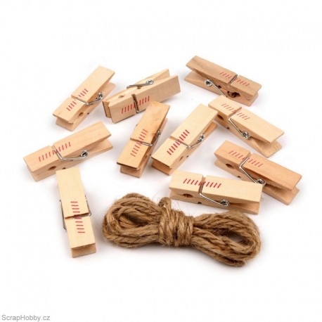 Kolíčky přírodní + sisalový provázek