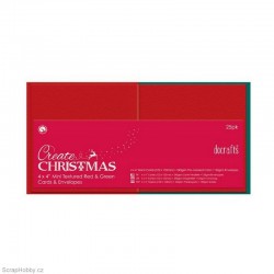 Blahopřání a obálky - 25ks - červeno-zelené - čtvercové - 10,2x10,2