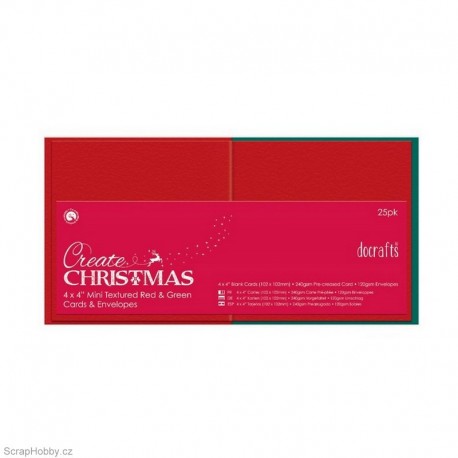 Blahopřání a obálky - 25ks - červeno-zelené - čtvercové - 10,2x10,2