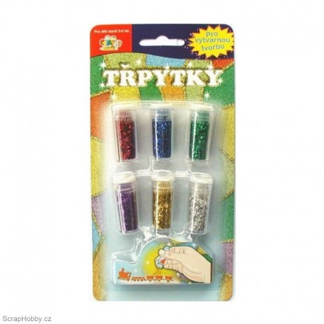 Třpytky - mix 6. barev v lahvičce - jehličky