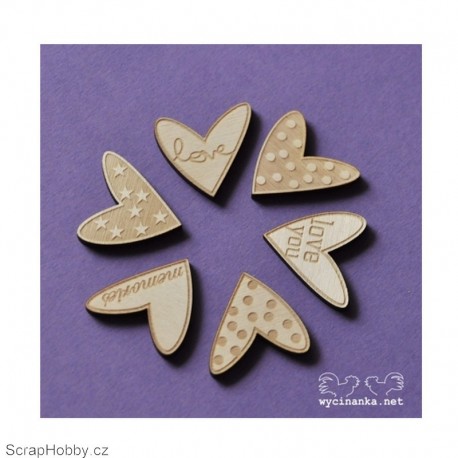 Dřevěná srdíčka - 6ks.