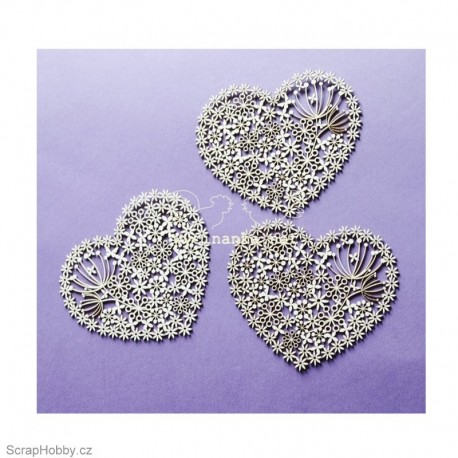 Chipboard - Krajkové srdíčko - 3ks