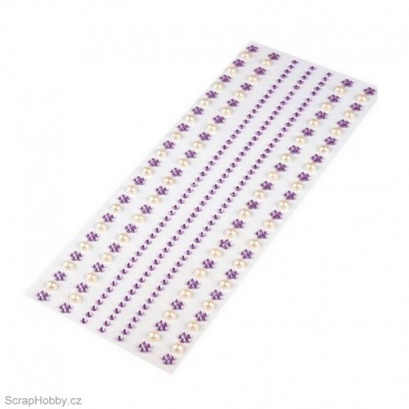 Samolepící pásky - perličky, kytičky, kamínky - fialové