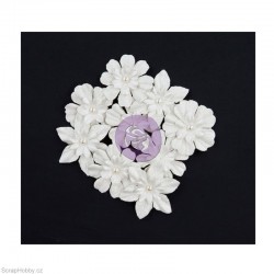 Sada kytiček - bílé se třpytkami - 9ks