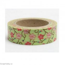 Červené kvítí ve žluto-zelené - 10m x 15mm