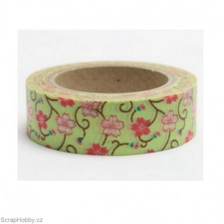 Červené kvítí ve žluto-zelené - 10m x 15mm