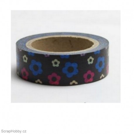 Barevné kytičky v černé - 10m x 15mm