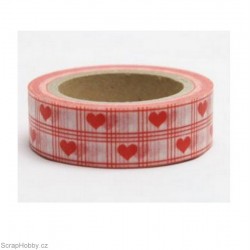 Červená srdíčka v kostičce - 10m x 15mm