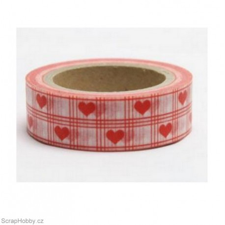 Červená srdíčka v kostičce - 10m x 15mm