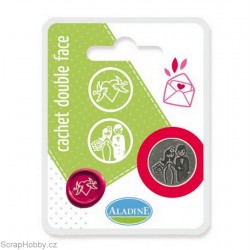 Oboustranné pečetidlo - Ženich, nevěsta a srdíčko s holubičkami