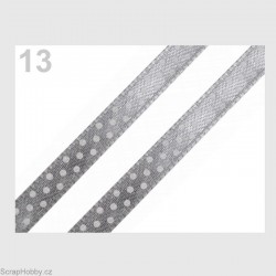 Saténová stuha s puntíky - šedá