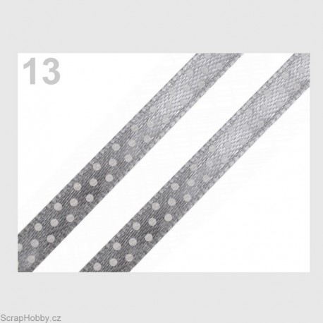 Saténová stuha s puntíky - šedá