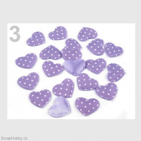 Látková srdíčka s puntíky - fialová