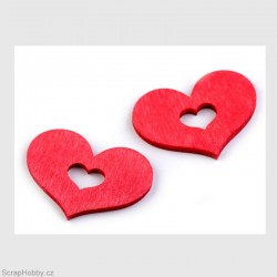 Dřevěná srdíčka - červená - 35 x 40 mm