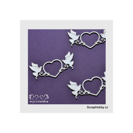 Srdce s holubičkami - 3ks