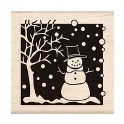 Scrapbooking - Razítko dřevěné - Sněhulák u stromu