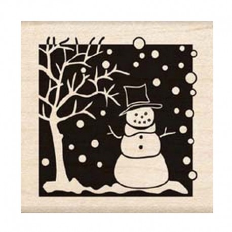 Scrapbooking - Razítko dřevěné - Sněhulák u stromu