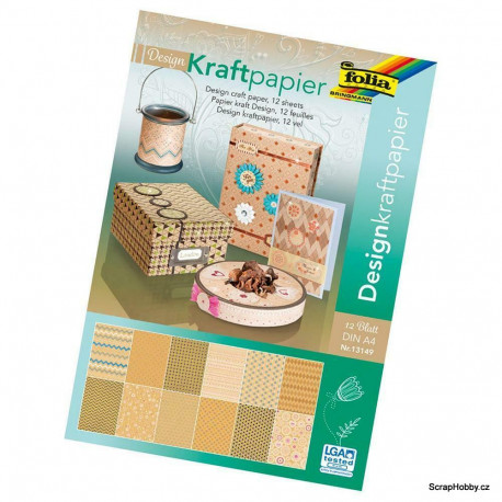 Blok Designových Kraft papírů s motivem A4 ( 12 ks)
